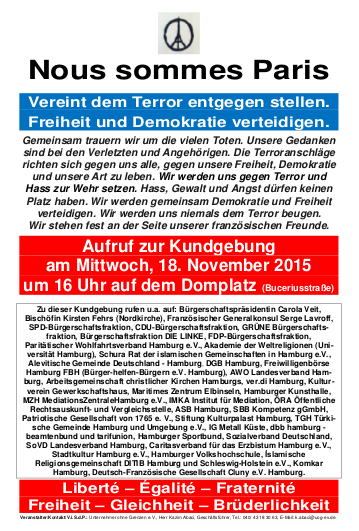 Vereint dem Terror entgegen stellen. Freiheit und Demokratie verteidigen.