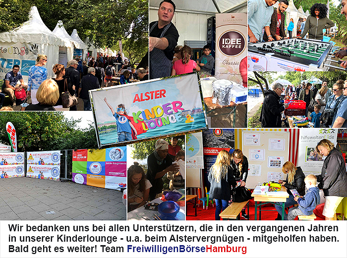 FreiwilligenBörseHamburg bedankt sich bei allen Unterstützern des Kinderfestivals in der Kinderlounge beim Alstervergnügen 2017, 2018 und 2019